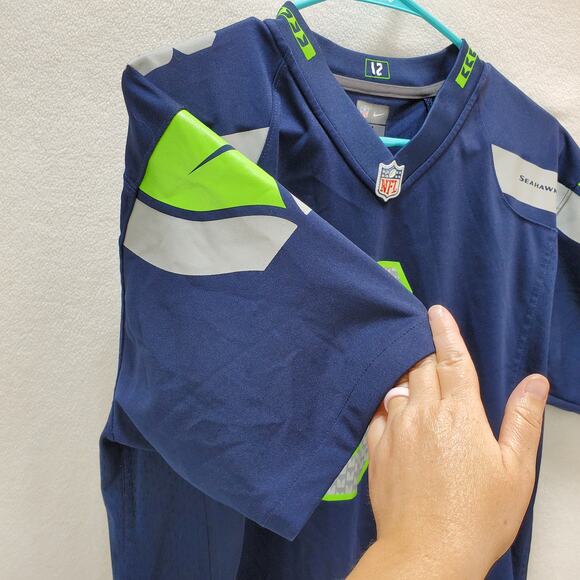 Seattle Seahawks Shirt Womens XL 18/20 Football Jersey On Field Wilson #3 Blue - Picture 5 of 12